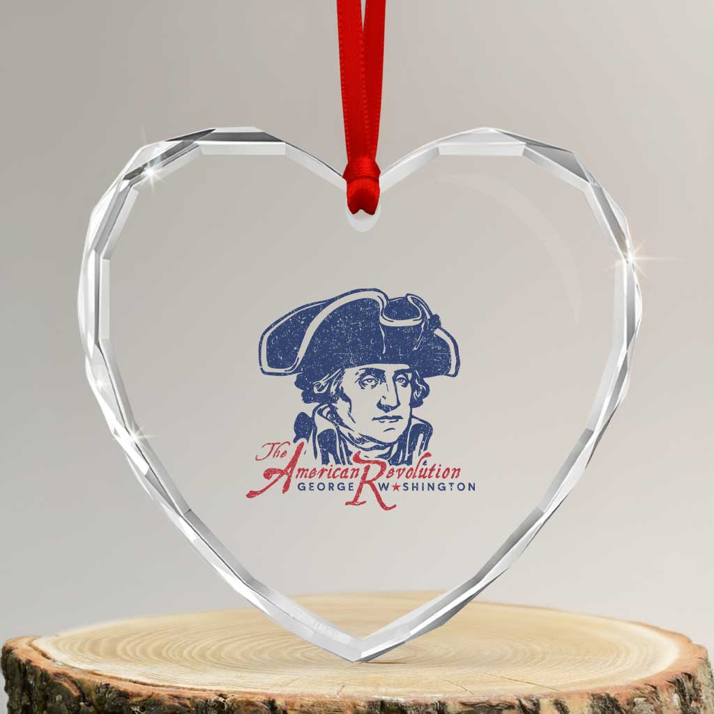 George Washington The American Revolution Heart Crystal Glass Ornament Distressed Sketch Historic Patriotic Graphic