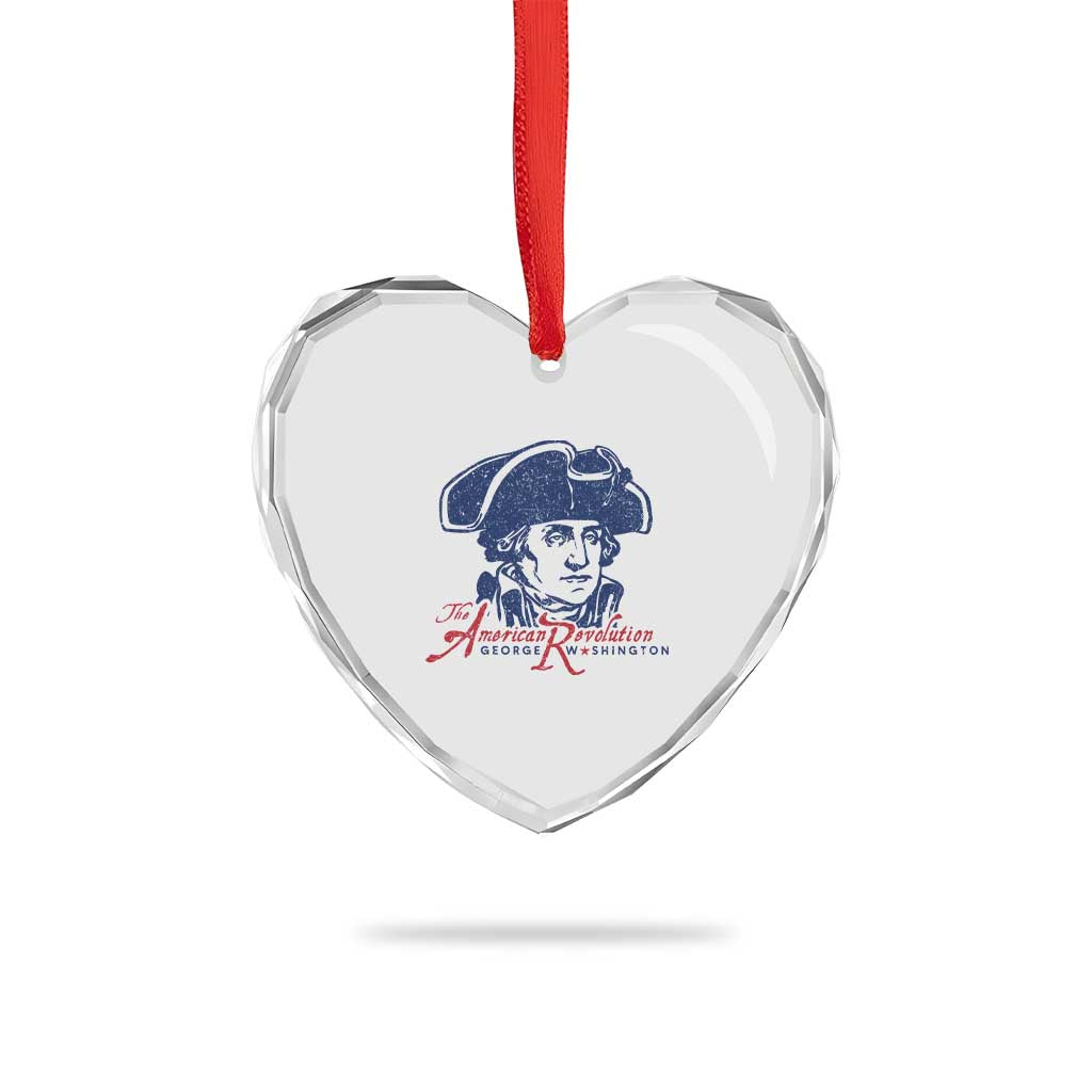 George Washington The American Revolution Heart Crystal Glass Ornament Distressed Sketch Historic Patriotic Graphic