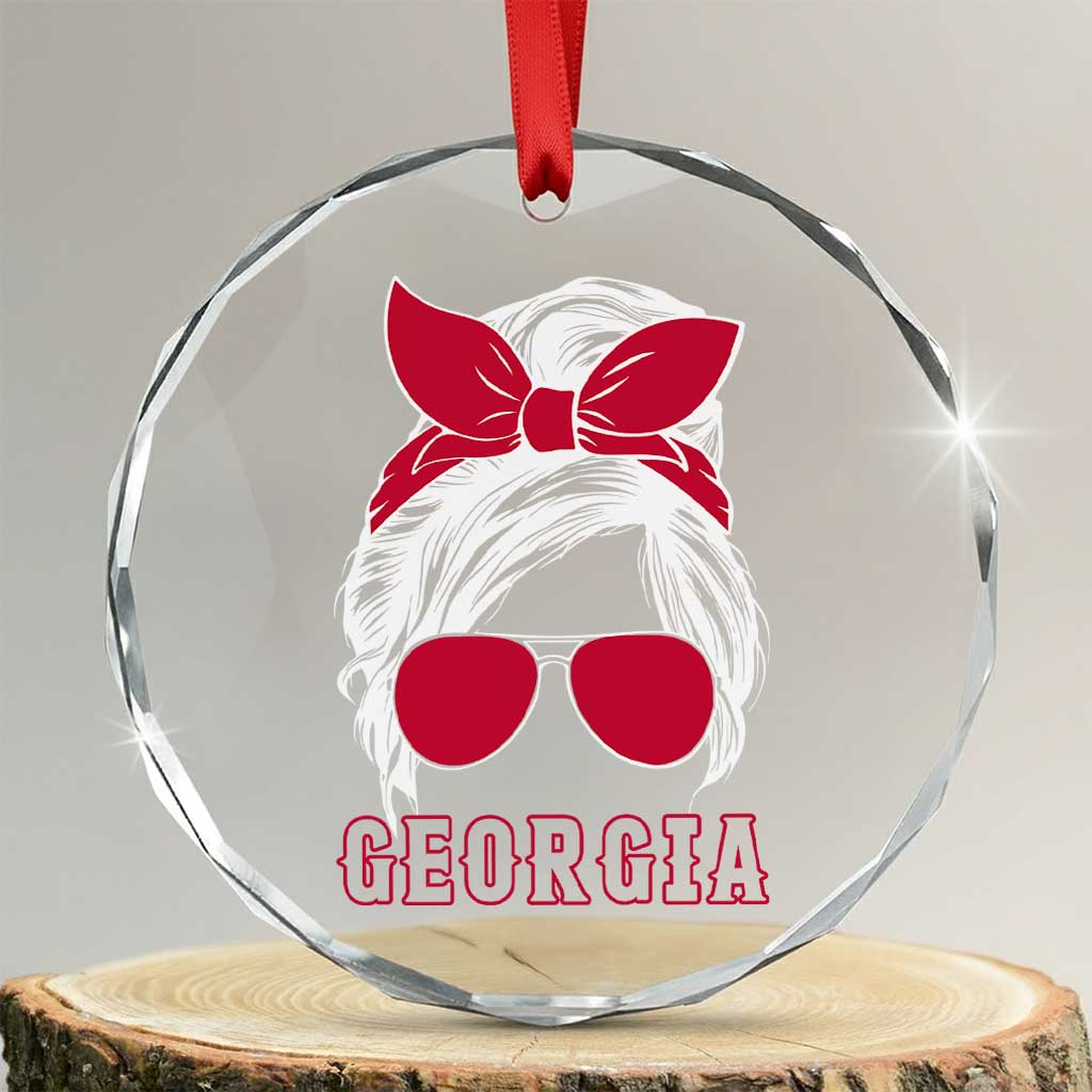 Georgia Lovers Crystal Glass Ornament Bulldogs Game Day Messy Bun - Wonder Print Shop