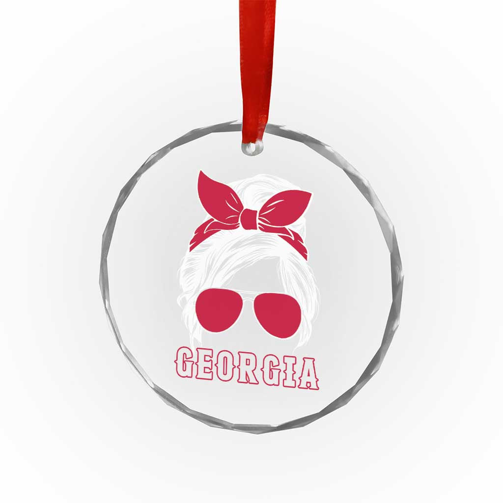 Georgia Lovers Crystal Glass Ornament Bulldogs Game Day Messy Bun - Wonder Print Shop