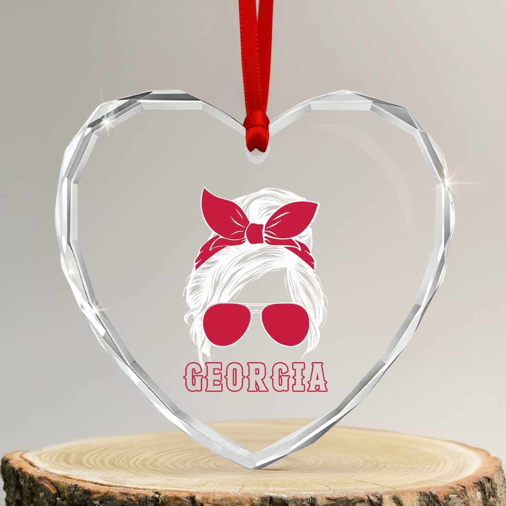 Georgia Lovers Heart Crystal Glass Ornament Bulldogs Game Day Messy Bun - Wonder Print Shop