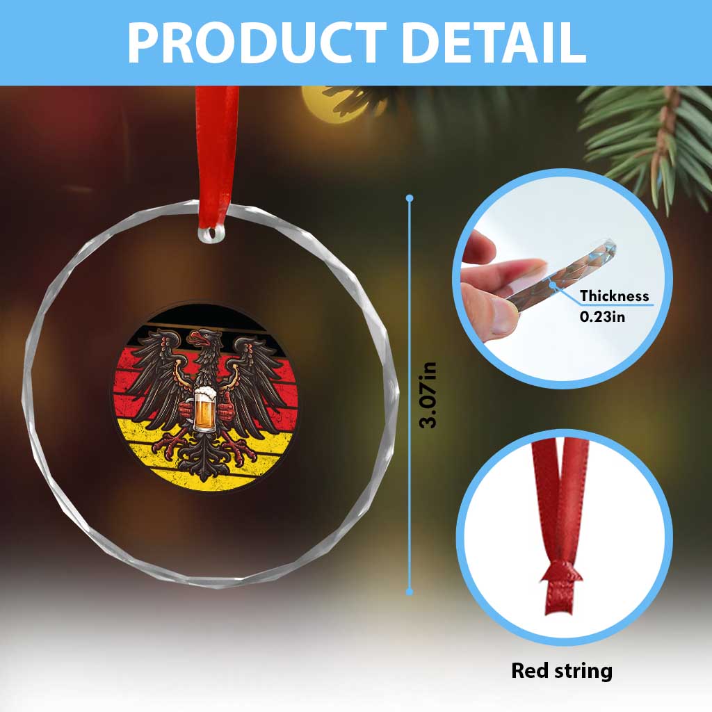 German Eagle Beer Lover Crystal Glass Ornament Vintage Bavarian Oktoberfest Beer