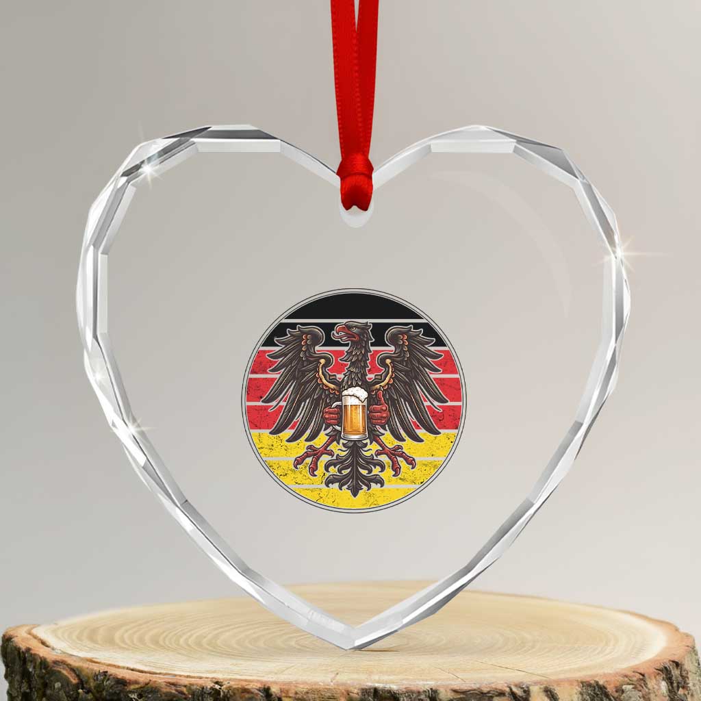 German Eagle Beer Lover Heart Crystal Glass Ornament Vintage Bavarian Oktoberfest Beer