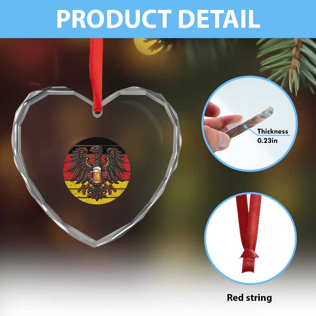 German Eagle Beer Lover Heart Crystal Glass Ornament Vintage Bavarian Oktoberfest Beer