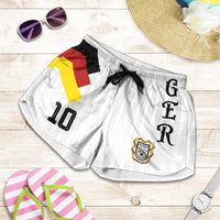 German Football Personalised Shorts for Women Retro Geometric Flag Stripe Heritage Shield Design