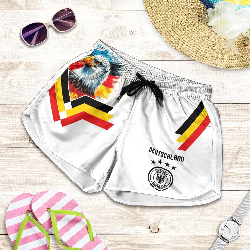 Germany National Football Shorts for Women Deutschland Eagle Watercolor Splash Geometric Flag Stripe Pattern Art