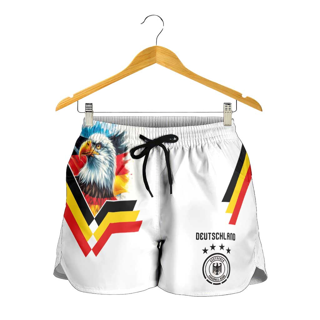 Germany National Football Shorts for Women Deutschland Eagle Watercolor Splash Geometric Flag Stripe Pattern Art