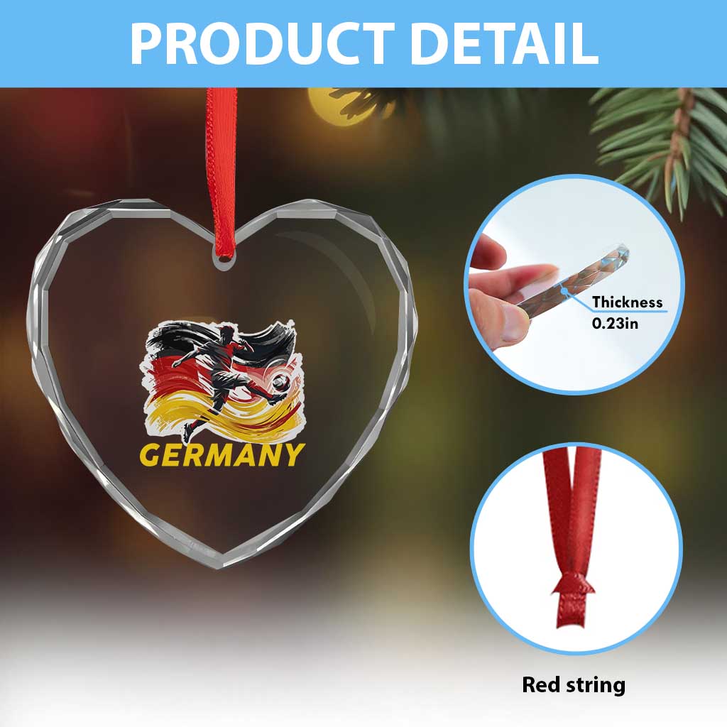 Germany Soccer Fan Heart Crystal Glass Ornament German Football Flag Game Day Supporter