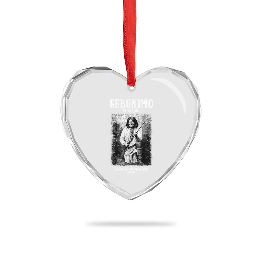 Geronimo Apache Leader American Indian History Heart Crystal Glass Ornament