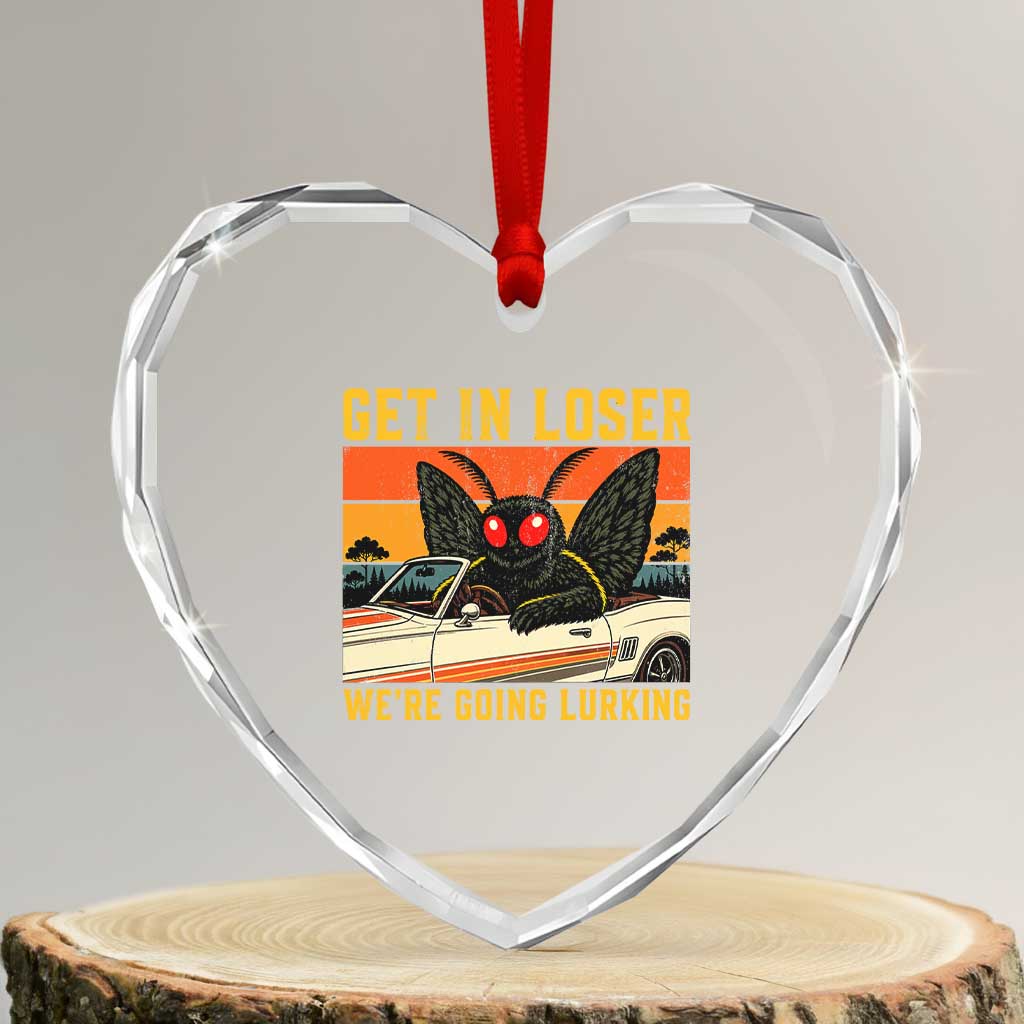 Get In Loser We Are Going Lurking Funny Mothman Heart Crystal Glass Ornament Cryptozoology Cryptid Lover