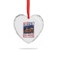 Get In Loser We're Crossing The Delaware 1776 to 2026 Retro Heart Crystal Glass Ornament Funny George Washington Patriotic Fireworks Semiquincentennial