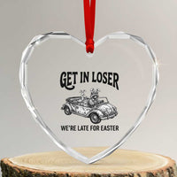 Get In Loser We're Late For Easter Heart Crystal Glass Ornament Funny Easter Raccoon Frog Goose Humor