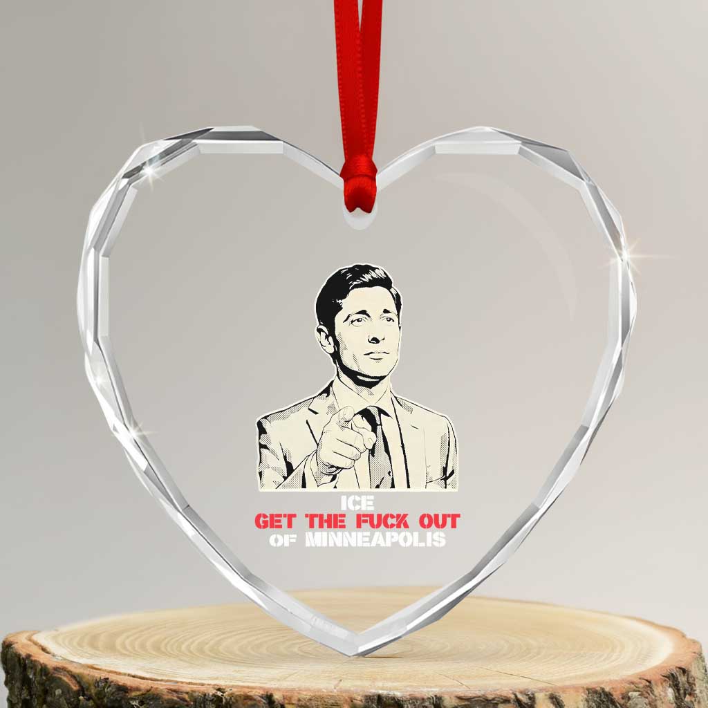Get The F Out of Minneapolis Heart Crystal Glass Ornament Mayor Jacob Saying Civil Resistance