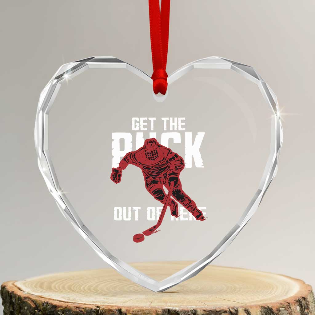 Get The Puck Out of Here Heart Crystal Glass Ornament Sarcastic Ice Hockey Pun Humor