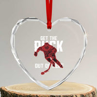 Get The Puck Out of Here Heart Crystal Glass Ornament Sarcastic Ice Hockey Pun Humor