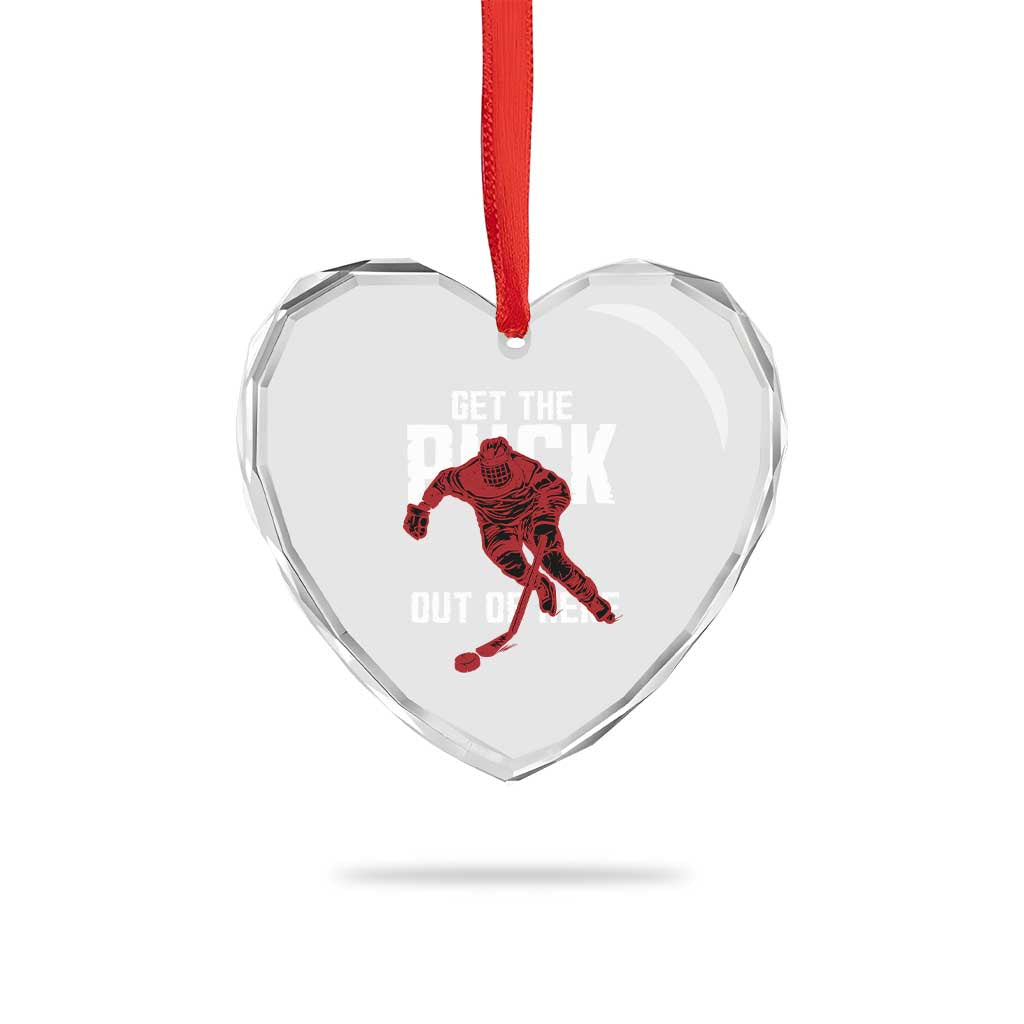 Get The Puck Out of Here Heart Crystal Glass Ornament Sarcastic Ice Hockey Pun Humor