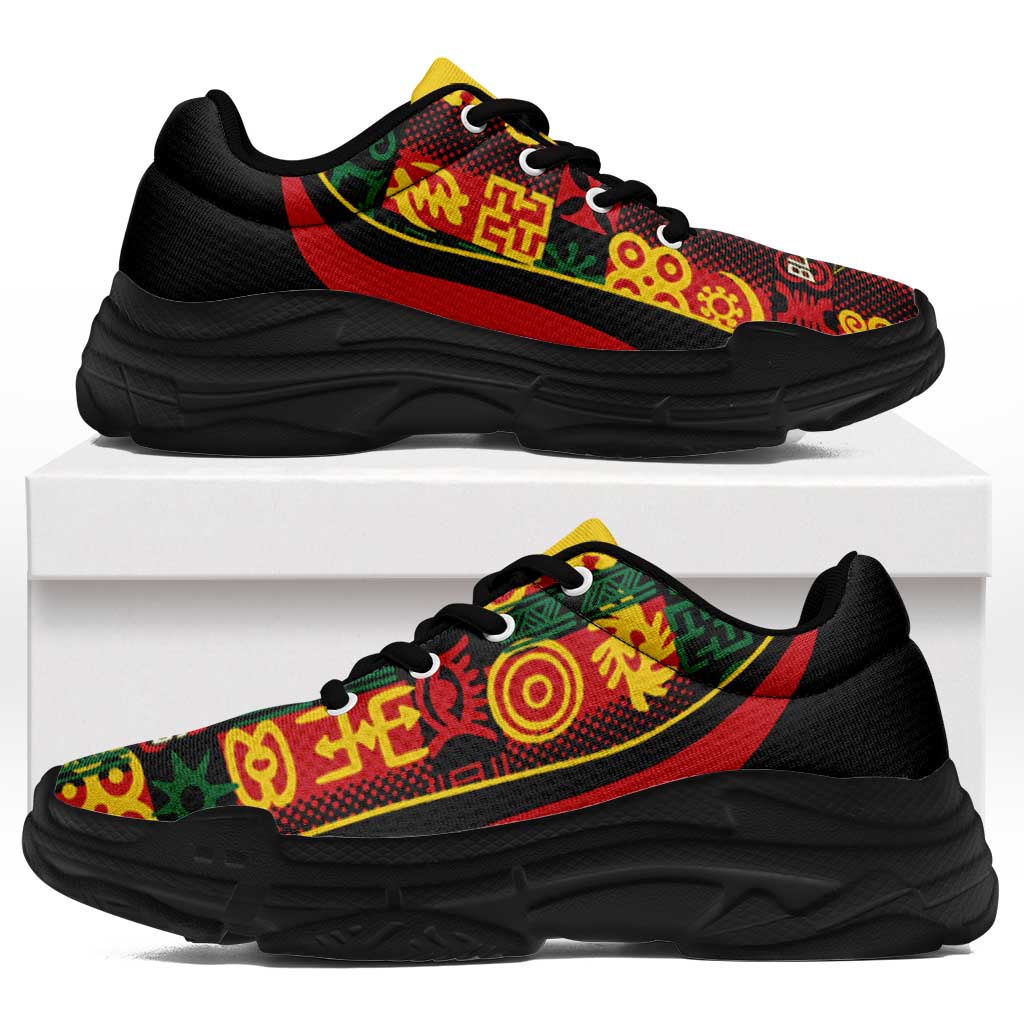 Ghana 2026 Football Chunky Sneakers Go Black Stars Adinkra Curve Stylized - Wonder Print Shop