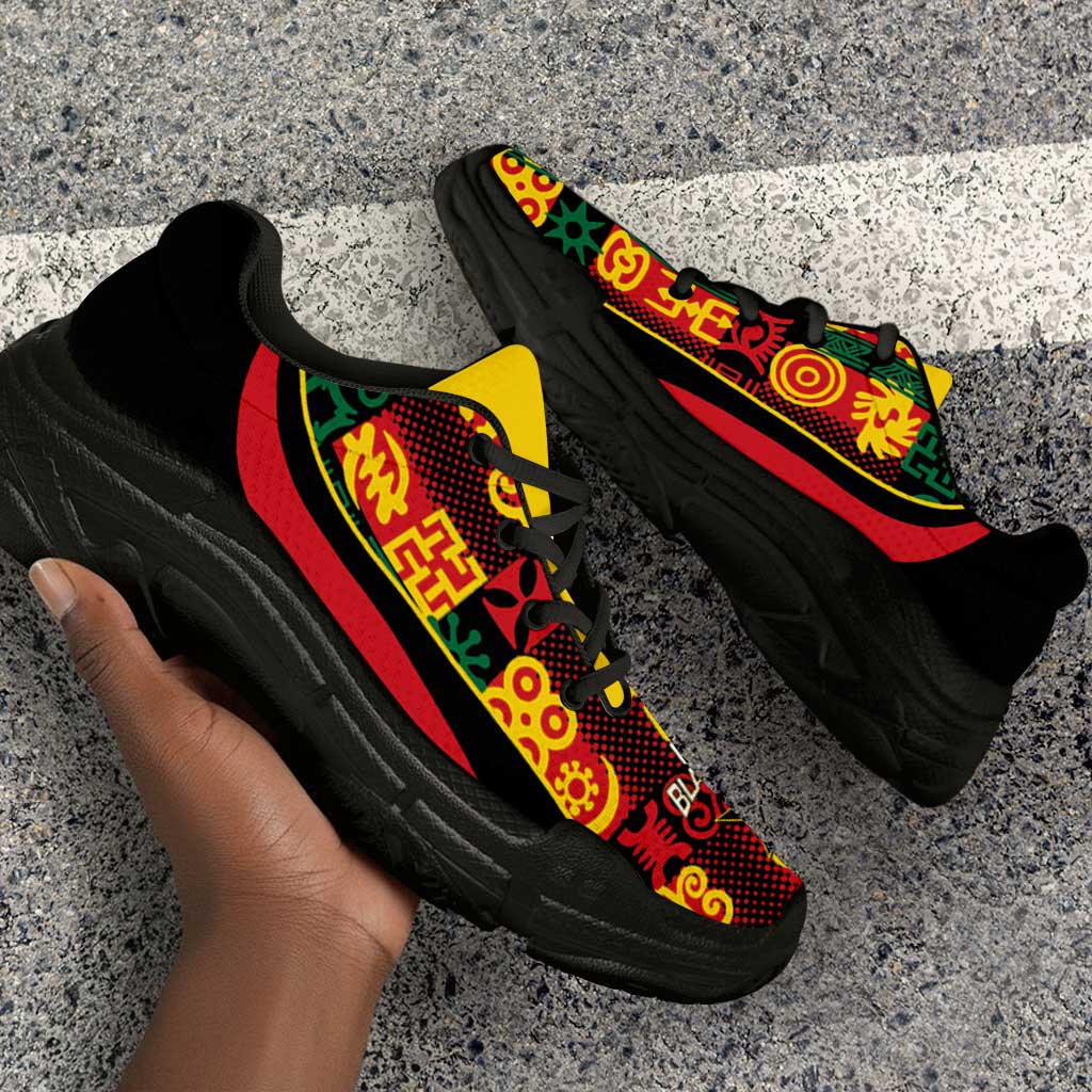 Ghana 2026 Football Chunky Sneakers Go Black Stars Adinkra Curve Stylized - Wonder Print Shop