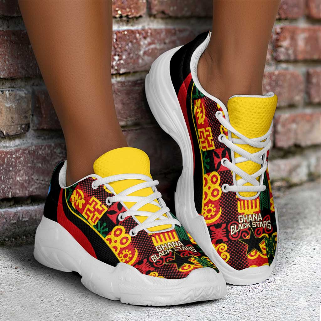 Ghana 2026 Football Chunky Sneakers Go Black Stars Adinkra Curve Stylized - Wonder Print Shop