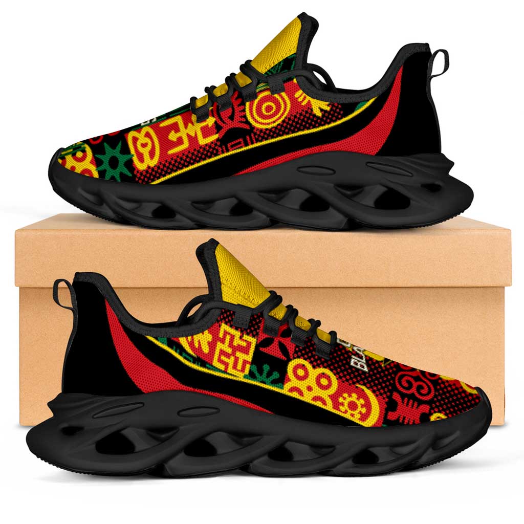 Ghana 2026 Football Clunky Sneakers Go Black Stars Adinkra Curve Stylized - Wonder Print Shop