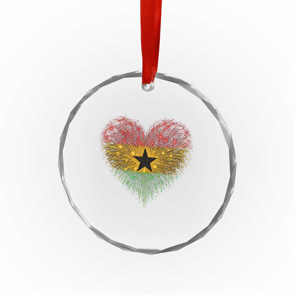 Ghana Flag Heart Ghanaian Flag Crystal Glass Ornament Heart Fireworks Patriotic Independence Day Celebration Graphic