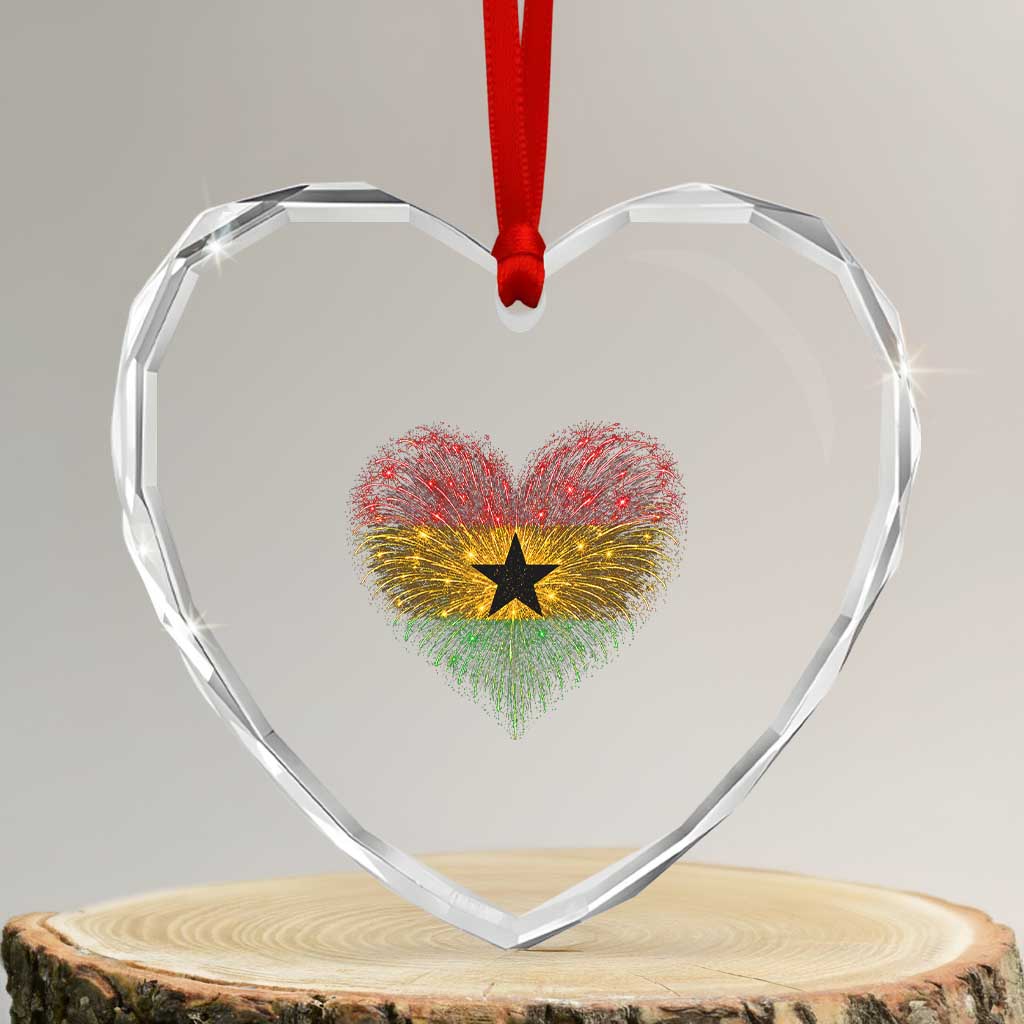 Ghana Flag Heart Ghanaian Flag Heart Crystal Glass Ornament Heart Fireworks Patriotic Independence Day Celebration Graphic