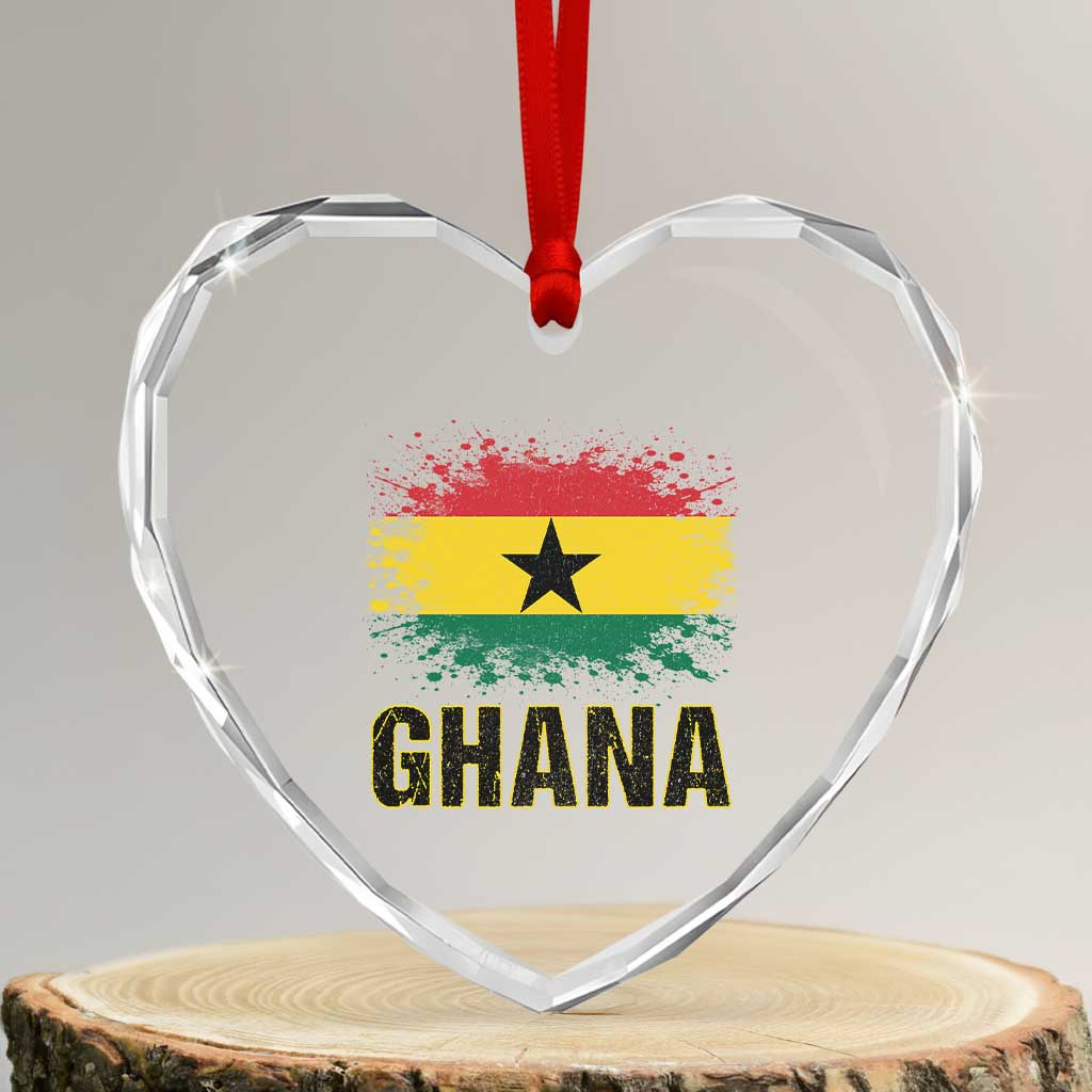 Ghana Heart Crystal Glass Ornament Retro Vintage Watercolors Sport Ghanaian Flag Proud Ghanaians