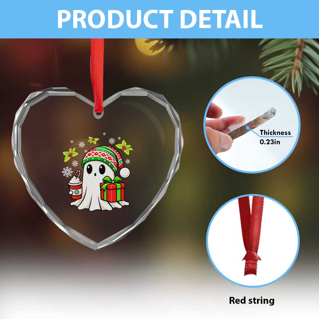 Ghost Santa Christmas Heart Crystal Glass Ornament Holiday Xmas Halloween - Wonder Print Shop