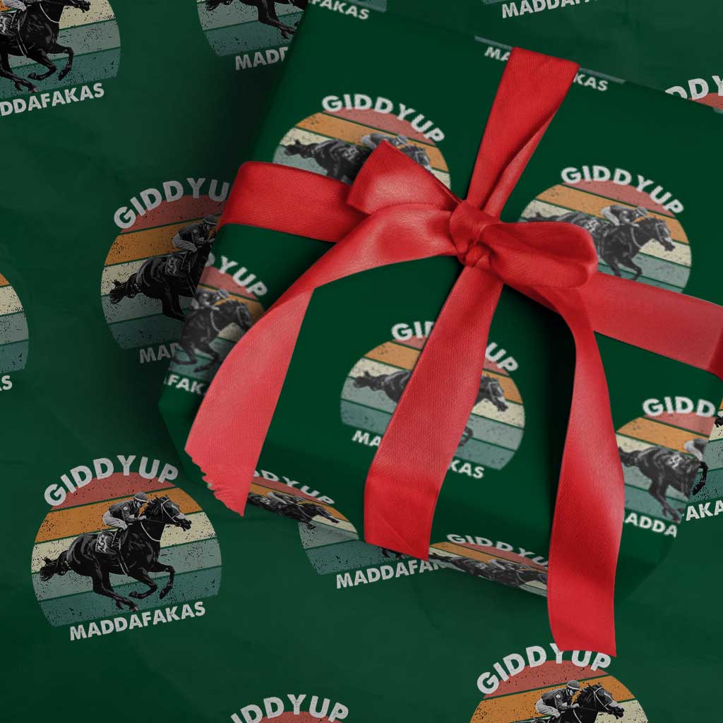 Giddy Up Madafakas Retro Sunset Horse Racing Wrapping Paper Roll Funny Sarcastic Equestrian Jockey Vintage 70s