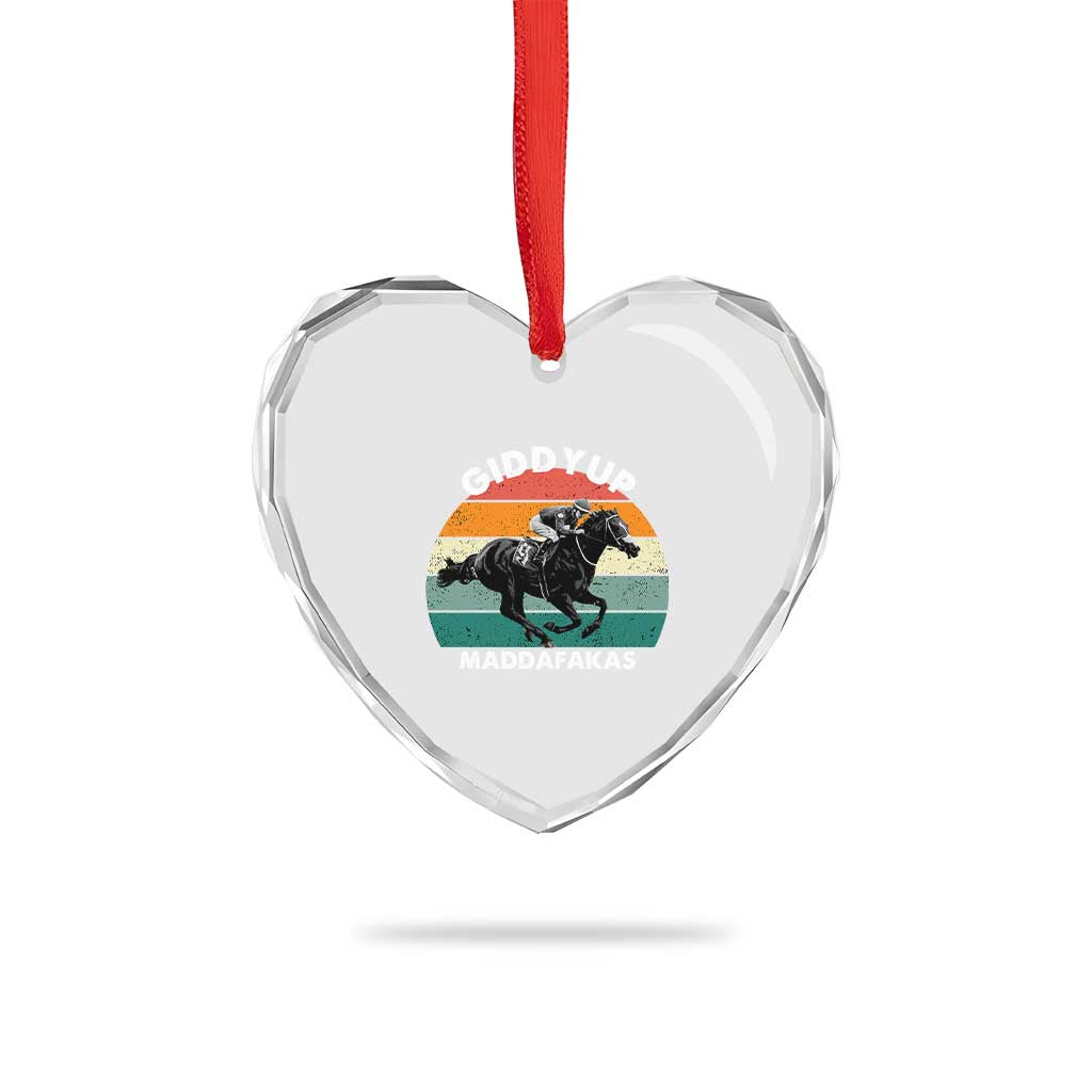 Giddy Up Madafakas Retro Sunset Horse Racing Heart Crystal Glass Ornament Funny Sarcastic Equestrian Jockey Vintage 70s