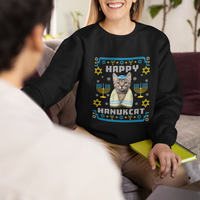 Hanukkah Cat Sweatshirt Happy Hanukcat Jewish Hanukkah Cat Menorah Ugly Chanukah - Wonder Print Shop