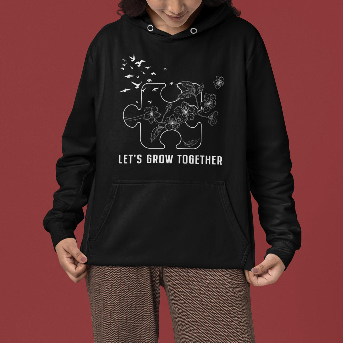 Autism Awareness Hoodie Let's Grow Together Puzzle Tree - Wonder Print Shop