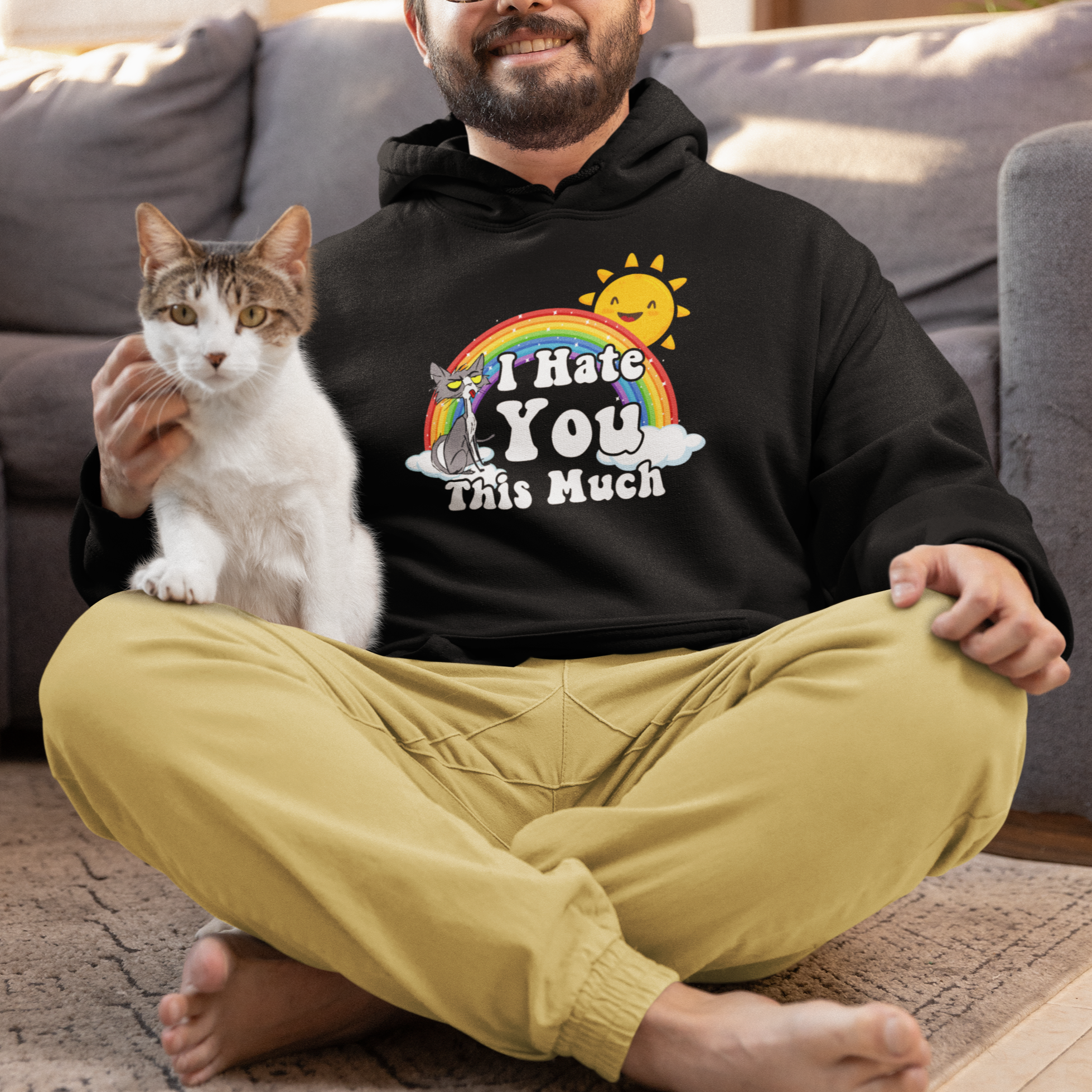 Sarcastic Cat Hoodie I Hate You This Much Rainbow Funny Quotes - Wonder Print Shop