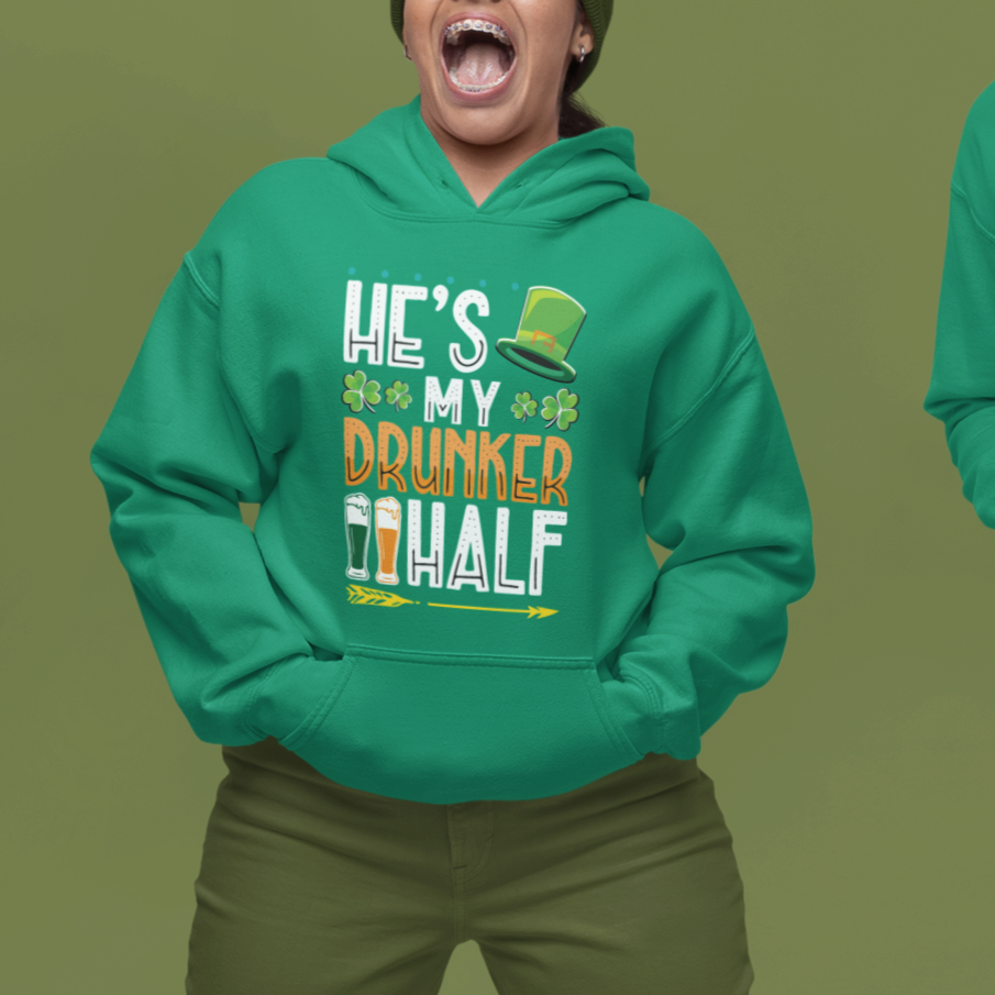 St. Patrick's Day Couple Matching Hoodie He's My Drunker Half - Wonder Print Shop