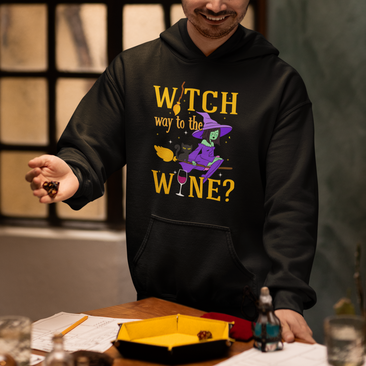 Halloween Witch Hoodie Witch Way To The Wine Halloween Drinking for Wiccan Witches - Wonder Print Shop