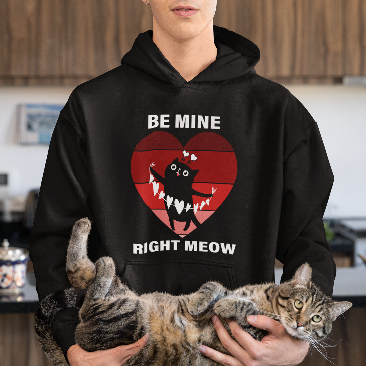 Valentine's Day Hoodie Be Mine Right Meow Funny Cat Lover - Wonder Print Shop