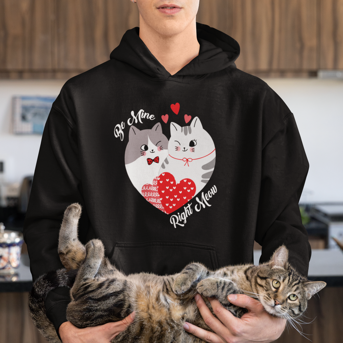 Valentine's Day Hoodie Be Mine Right Meow Funny Cat Lover - Wonder Print Shop