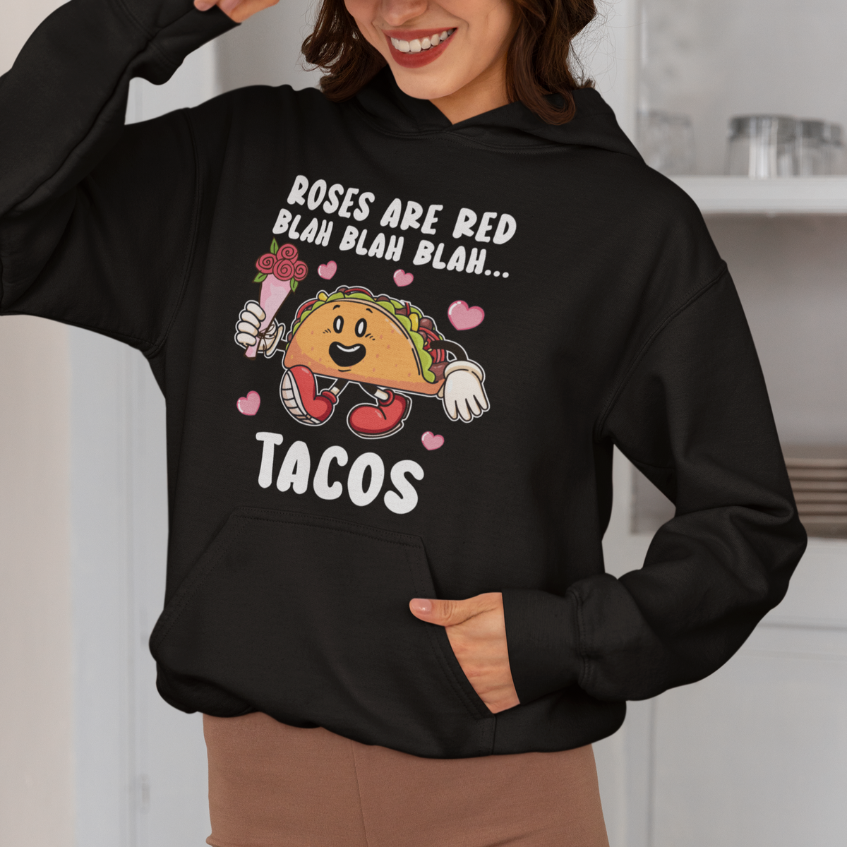 Valentine's Day Hoodie Roses Are Red Blah Tacos Funny Food Lover - Wonder Print Shop