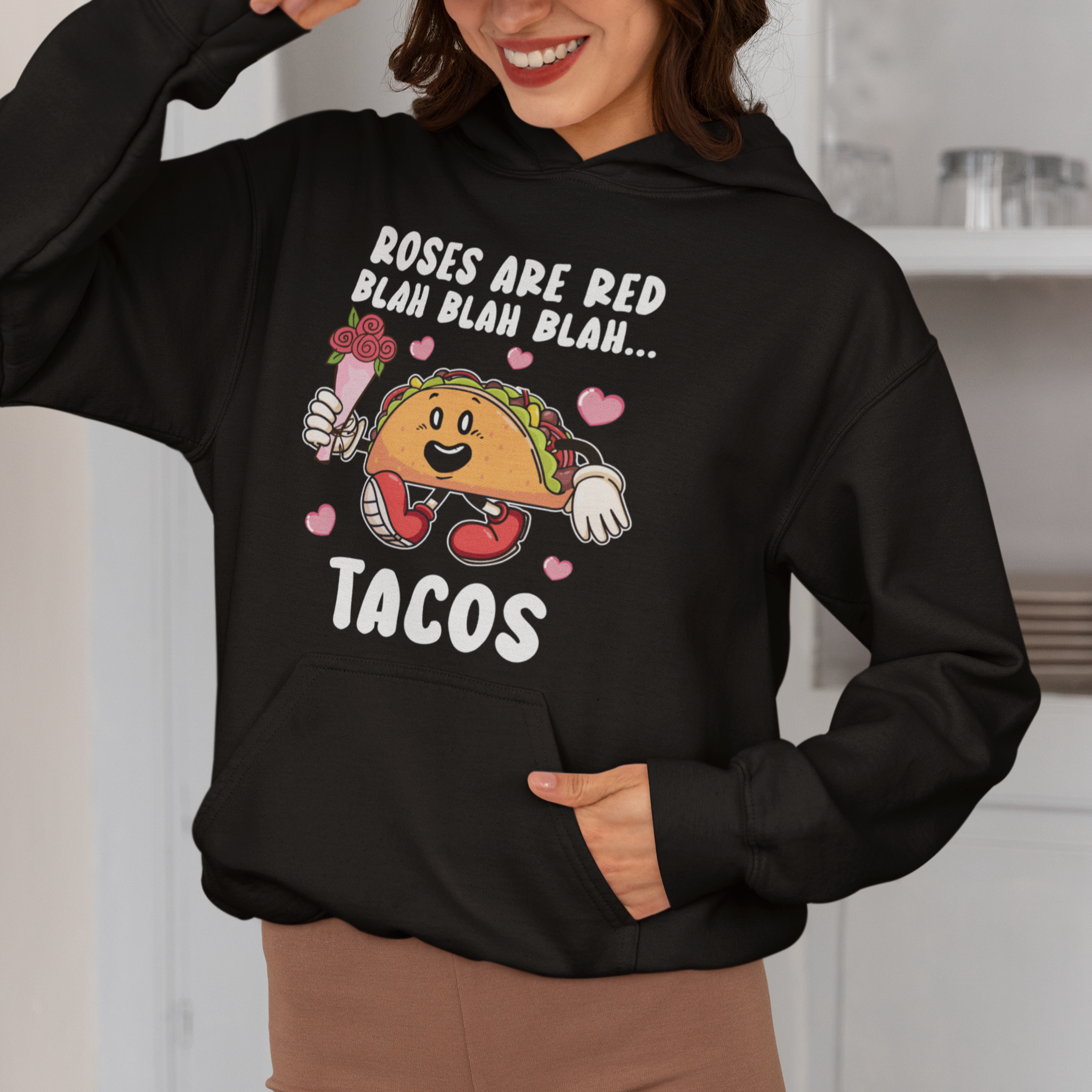 Valentine's Day Hoodie Roses Are Red Blah Tacos Funny Food Lover - Wonder Print Shop