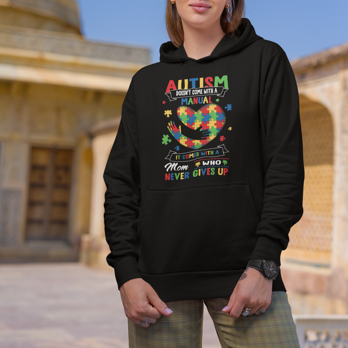 Autism Awareness Hoodie Autistic Comes With A Mom Who Never Gives Up - Wonder Print Shop