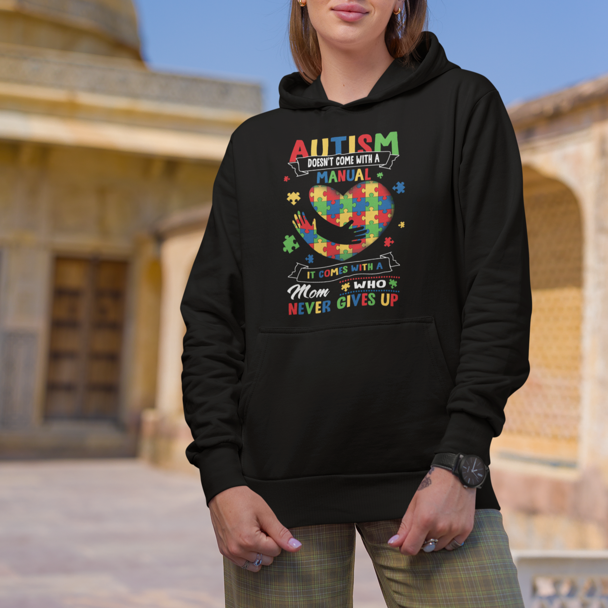 Autism Awareness Hoodie Autistic Comes With A Mom Who Never Gives Up - Wonder Print Shop