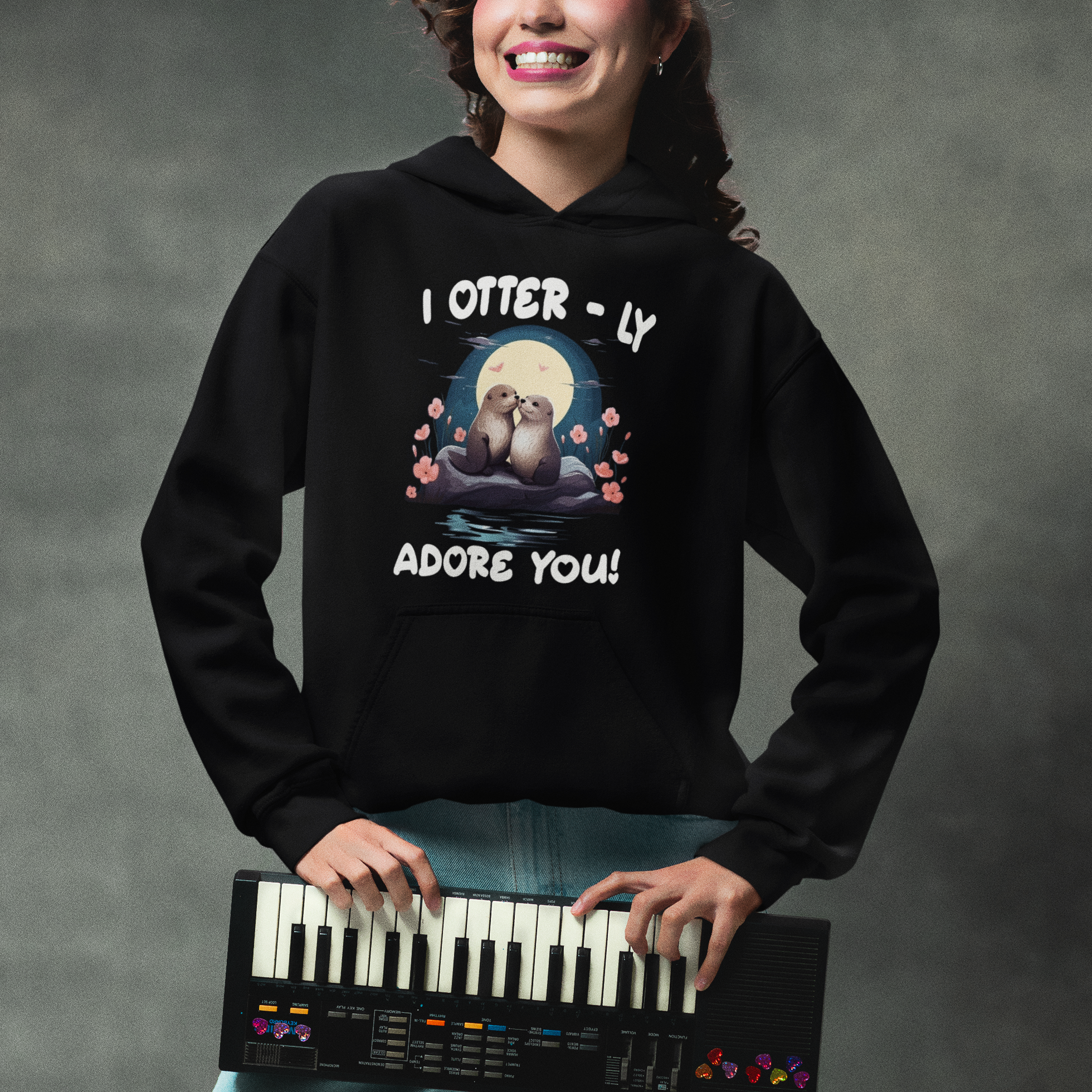 Valentine's Day Hoodie I Otterly Adore You Cute Otter Holding Hand Kisses - Wonder Print Shop