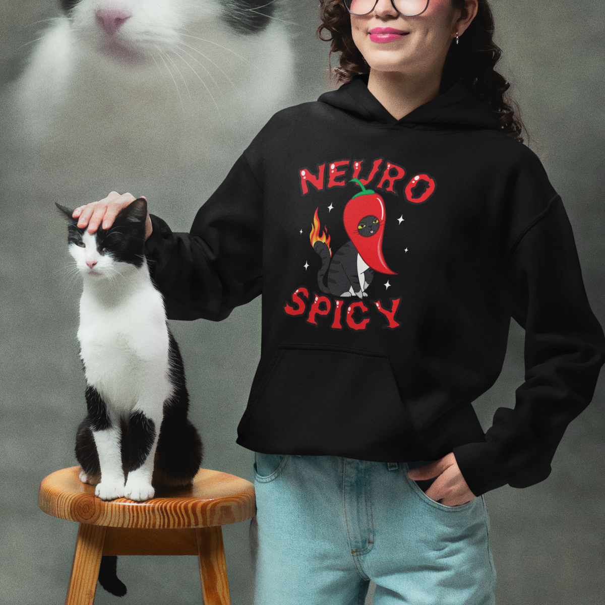 Neurodiversity Hoodie Neuro Spicy Funny Cat Lover Autism ADHD ASD - Wonder Print Shop