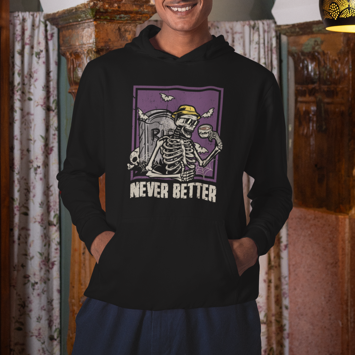 Halloween Hoodie Dead Inside But Caffeinated Skeleton Halloween Costume - Wonder Print Shop