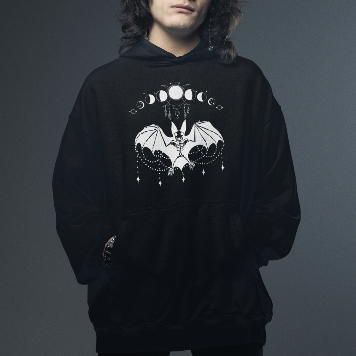 Halloween Bat Hoodie Stay Spooky Witchy Celestial Dark Academia - Wonder Print Shop