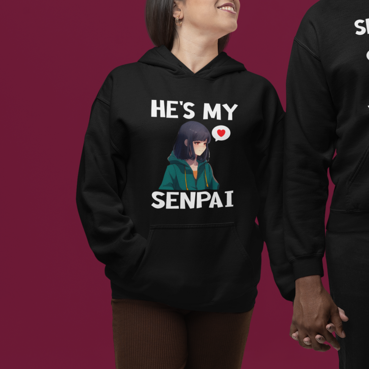 Valentine's Day Couple Matching Hoodie He's My Senpai Funny Anime Girlfriend - Wonder Print Shop
