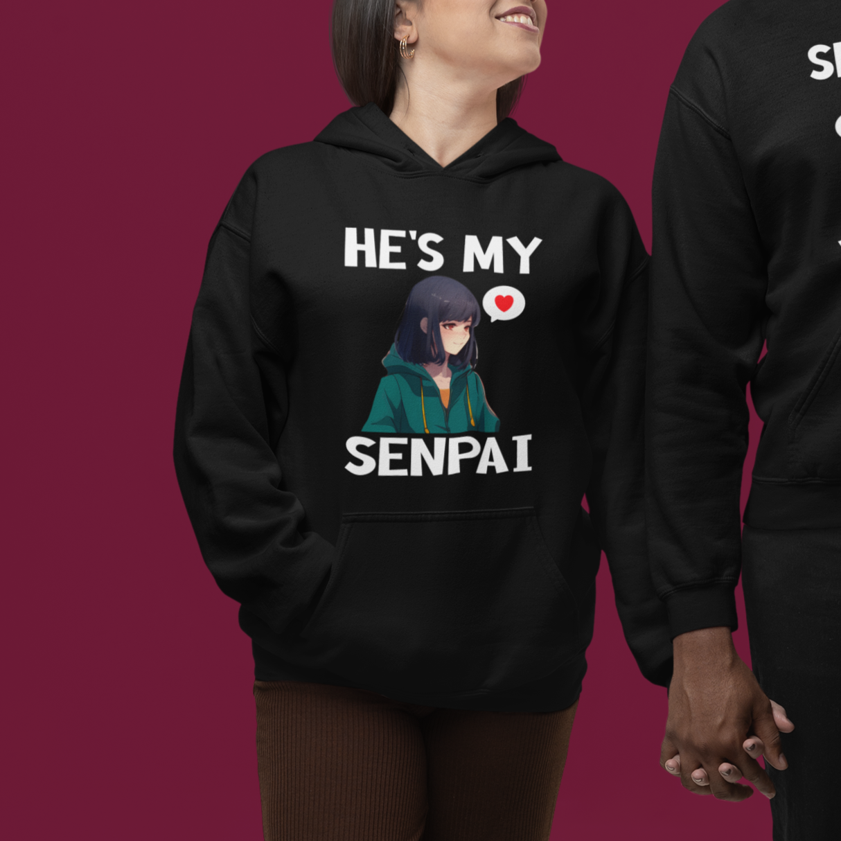 Valentine's Day Couple Matching Hoodie He's My Senpai Funny Anime Girlfriend - Wonder Print Shop