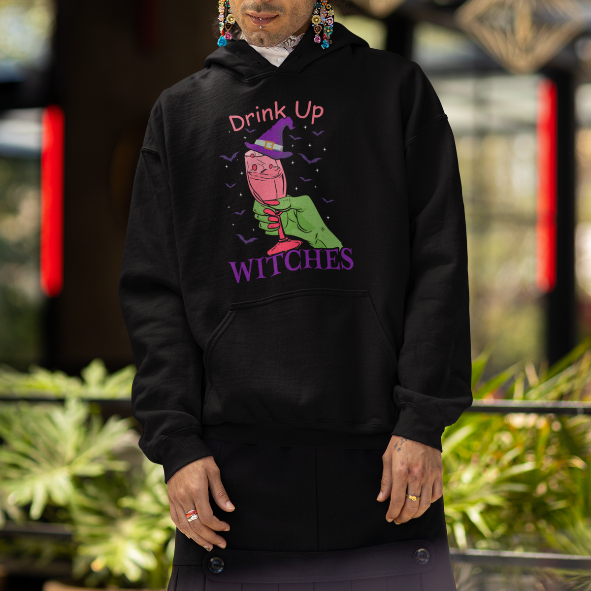Drinking Witch Hoodie Drink Up Witches Wine Lover - Wonder Print Shop