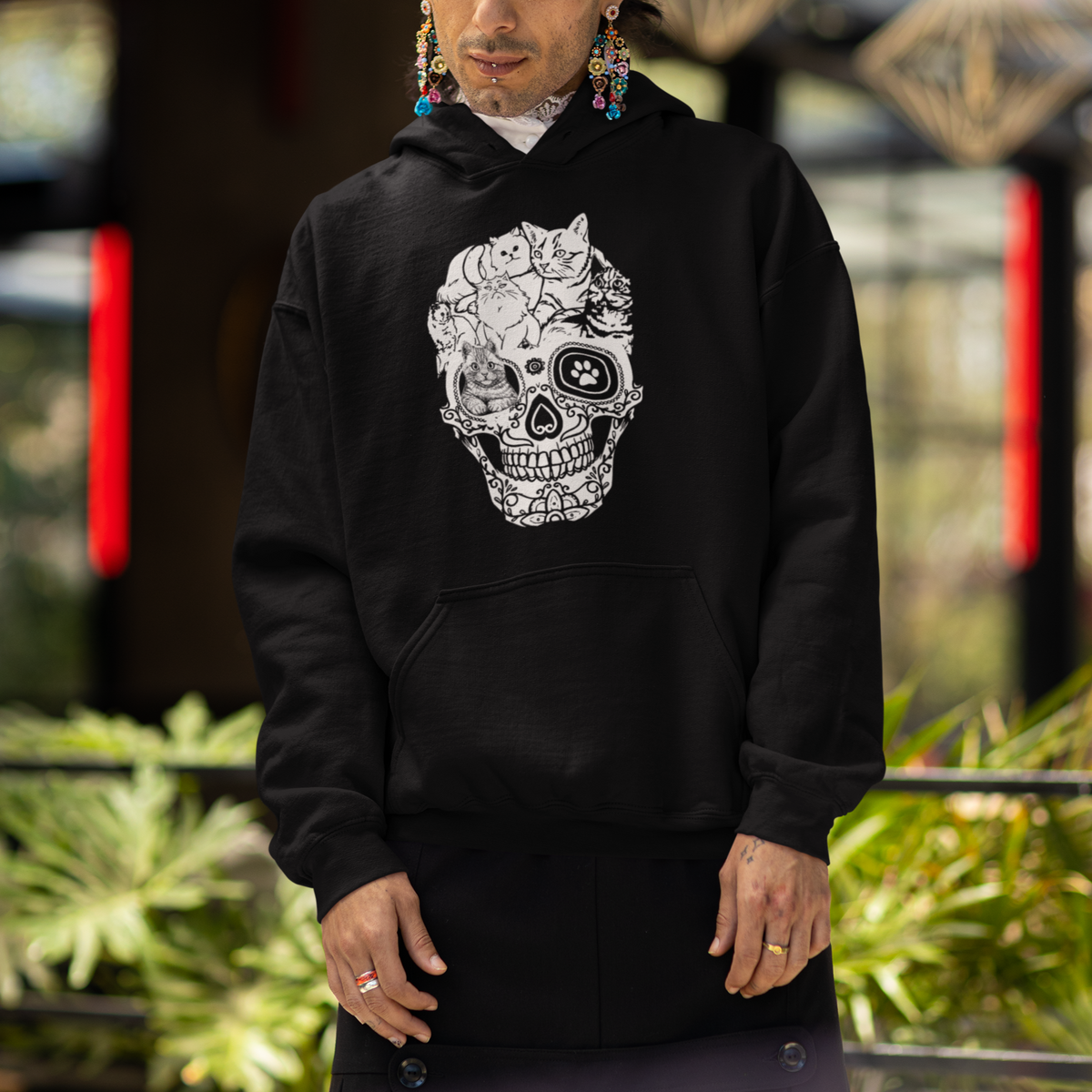 Cat Lover Hoodie Cats Skull Skeleton Cute And Scary - Wonder Print Shop