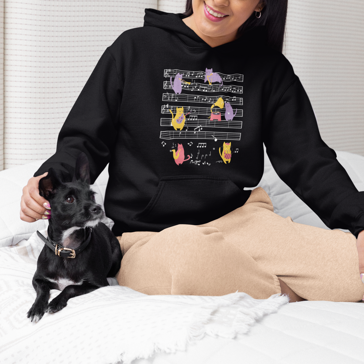 Cat Lover Hoodie Cat Playing Musical Instrument - Wonder Print Shop